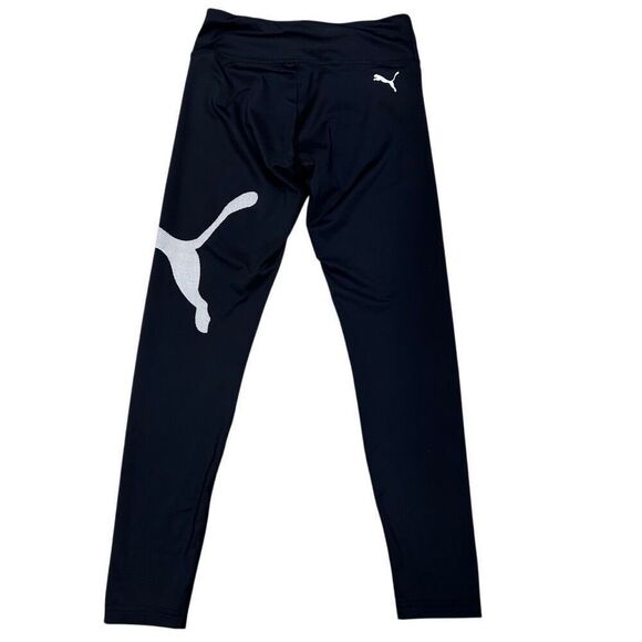 Puma Athletic Leggings Girl’s Large Black Big Logo Pull-on Stretch Training Pant - Picture 3 of 11